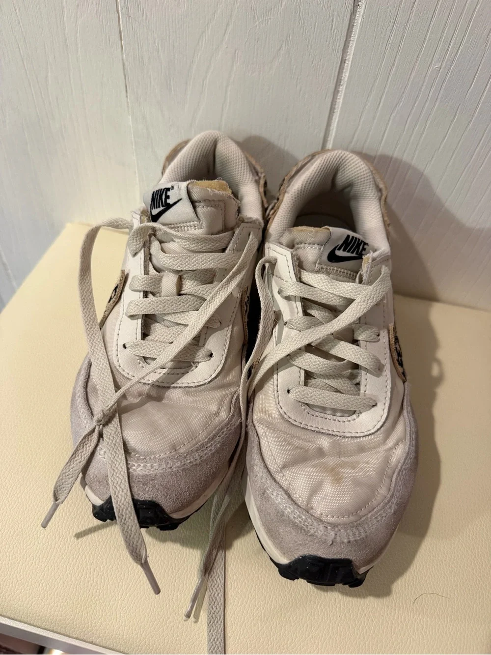 Nike Women's Leopard waffle debut Sneaker in Cream and Beige